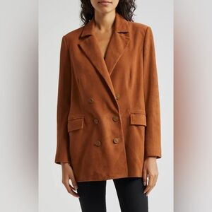 L'AGENCE Aimee relaxed fit double breasted suede blazer 00